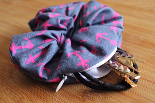 Pink Anchor Zipper Scrunchie