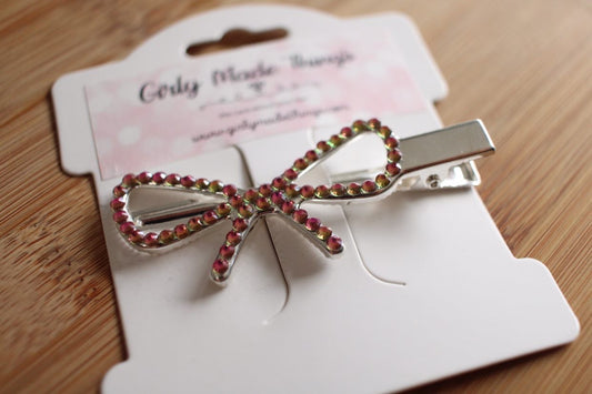 Pink Iridescent Rhinestone Bow Hair Clip