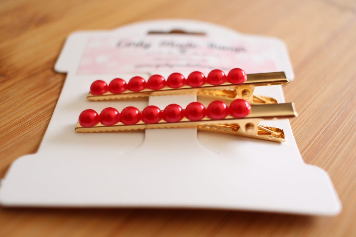 Red Pearl Hair Clips