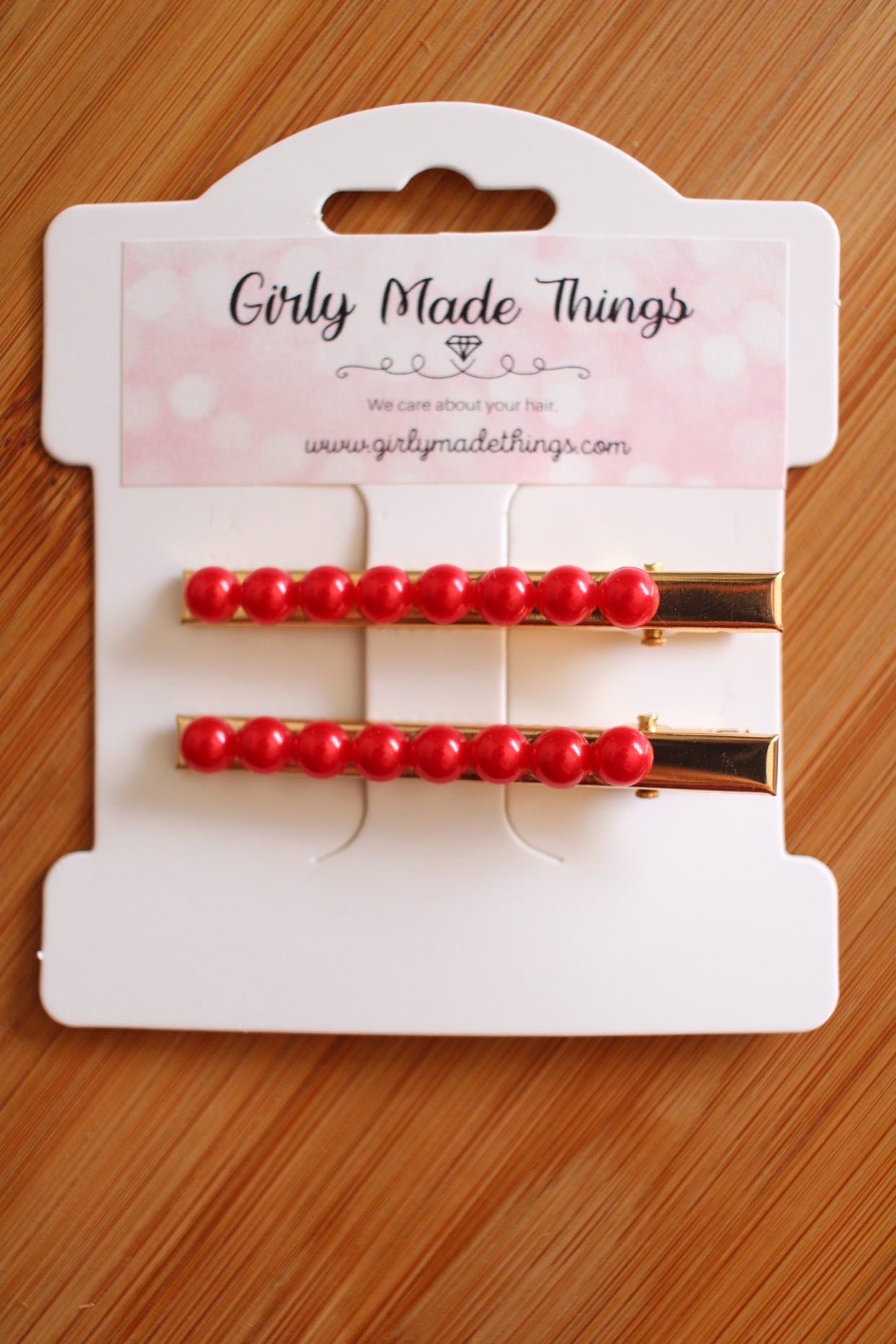 Red Pearl Hair Clips