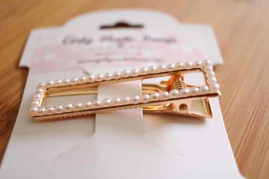 White Pearl Rectangle Hair Clip