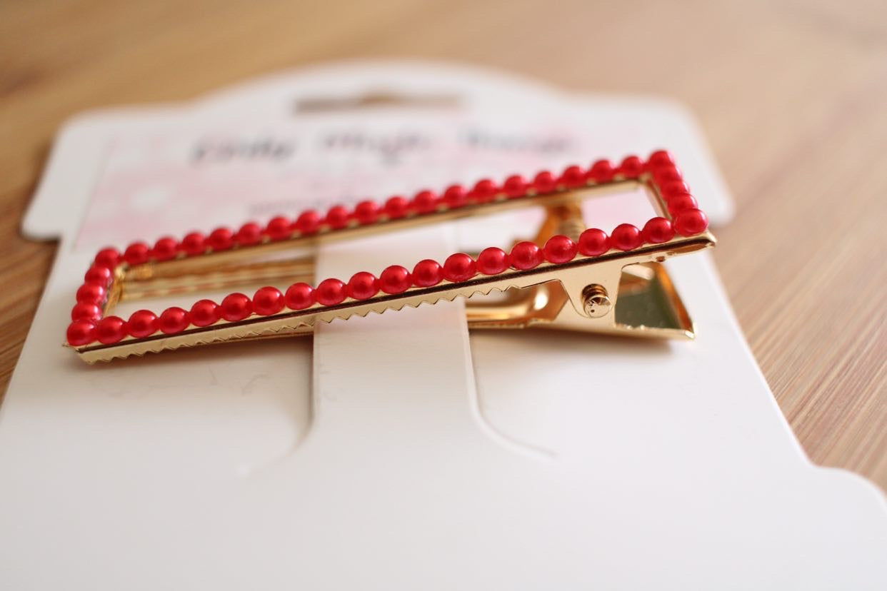 Red Pearl Rectangle Hair Clip