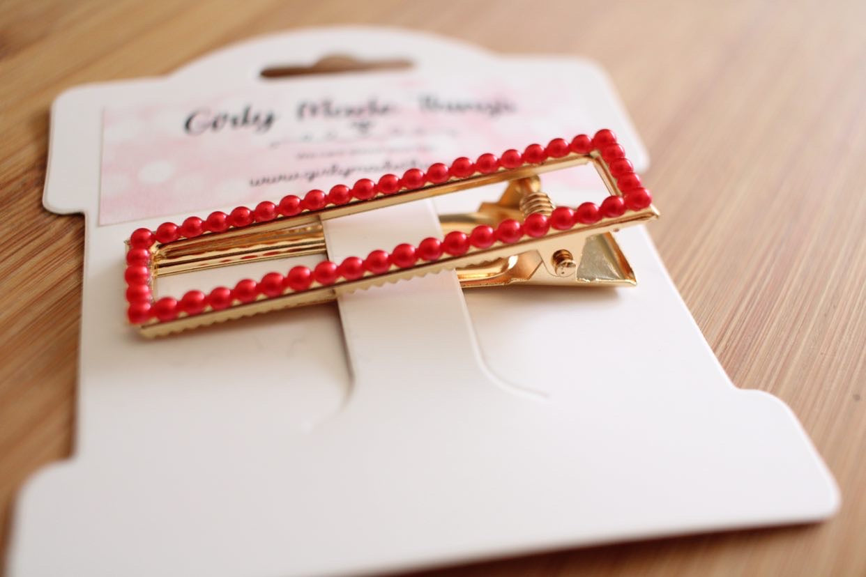 Red Pearl Rectangle Hair Clip