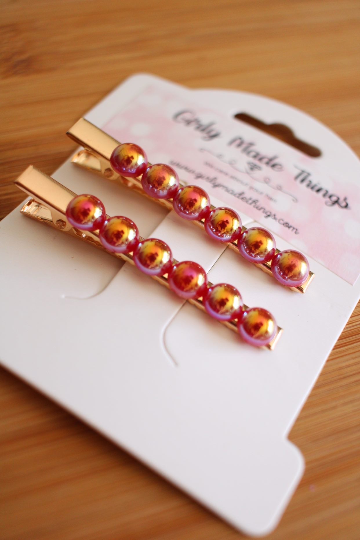 Iridescent Red Pearl Hair Clips