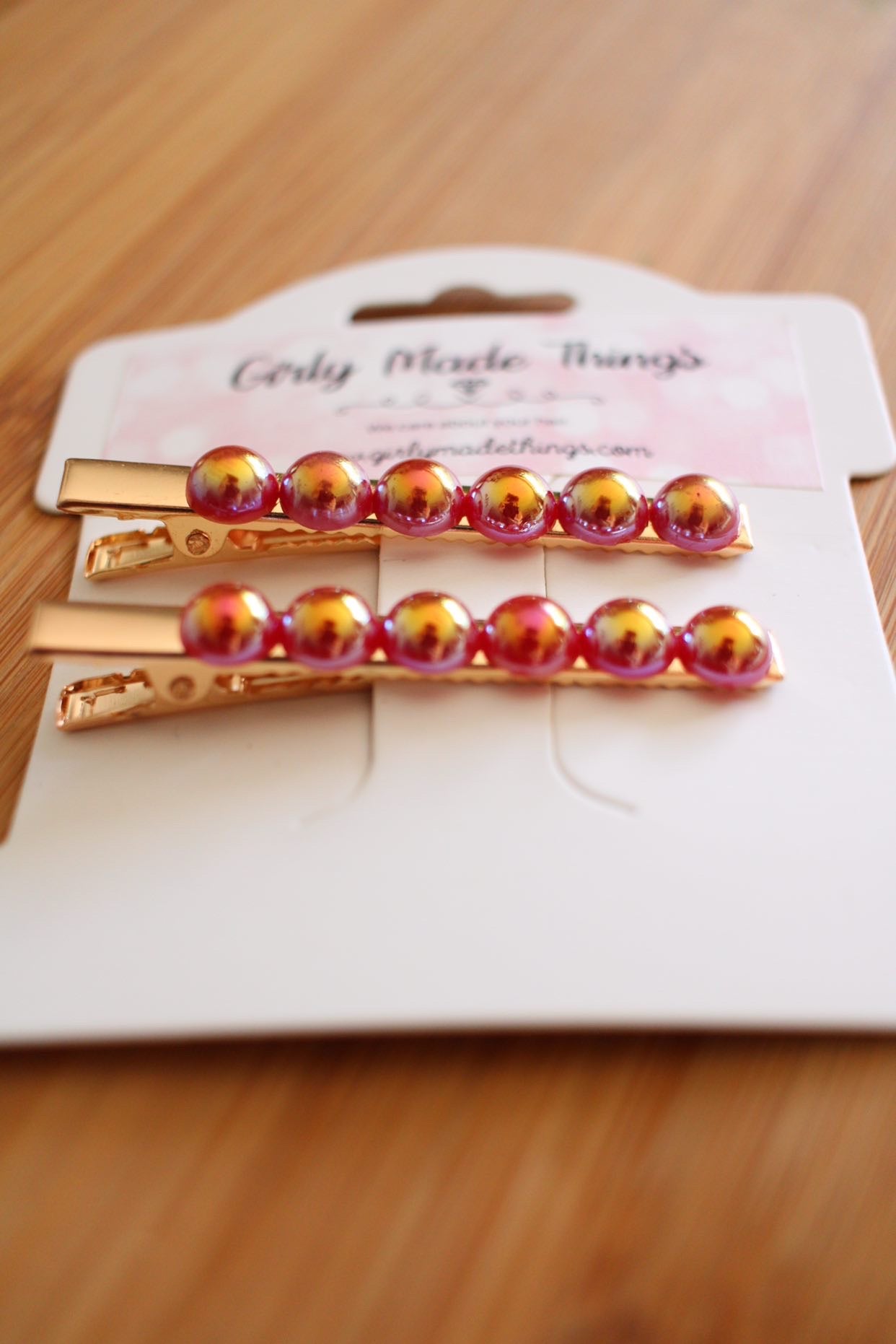 Iridescent Red Pearl Hair Clips